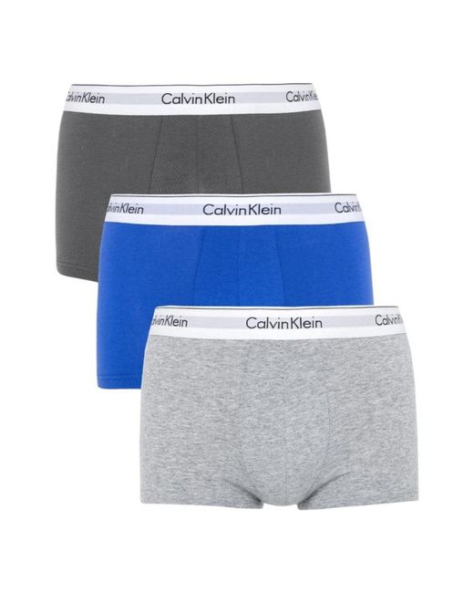 Calvin Klein Blue Modern Cotton 3 Pack Trunks /Graphite for men