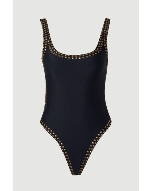 Karen Millen Blue Bronze Studded High Leg Swimsuit