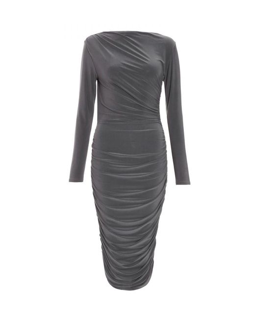 Quiz Gray Ruched Bodycon Midi Dress