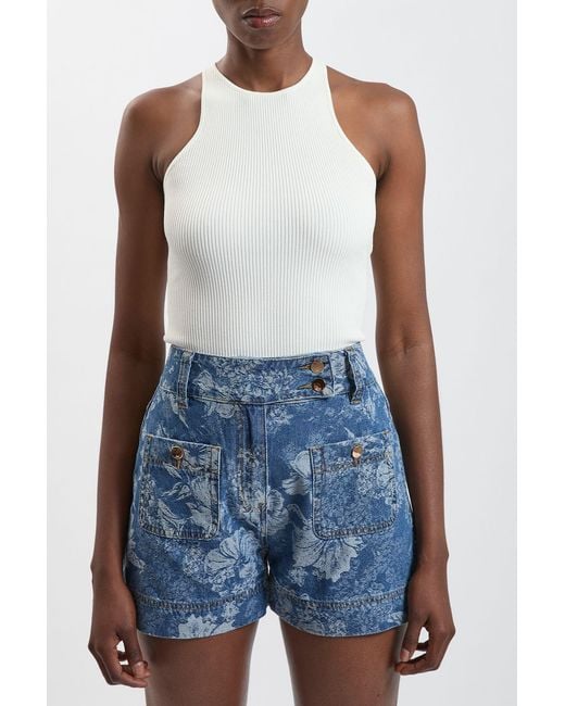 Karen Millen Blue Jacquard Denim Shorts