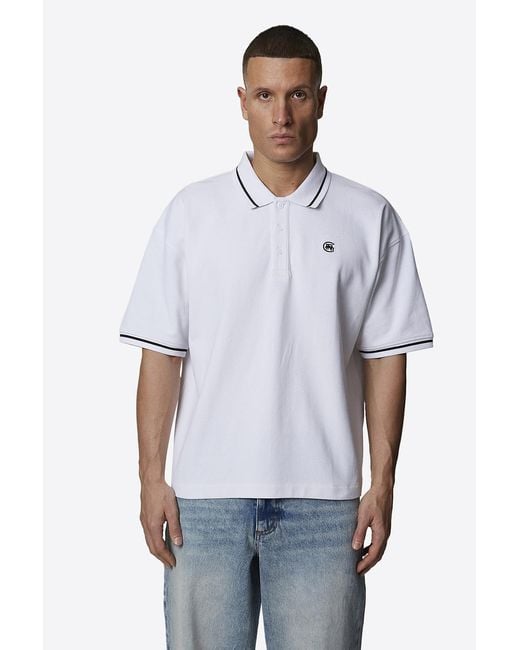 Good For Nothing White Monogram Short Sleeve Polo for men