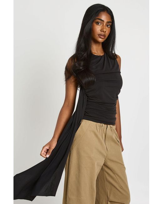 Boohoo Black Modal Sleeveless Top With Drape Tie Detail