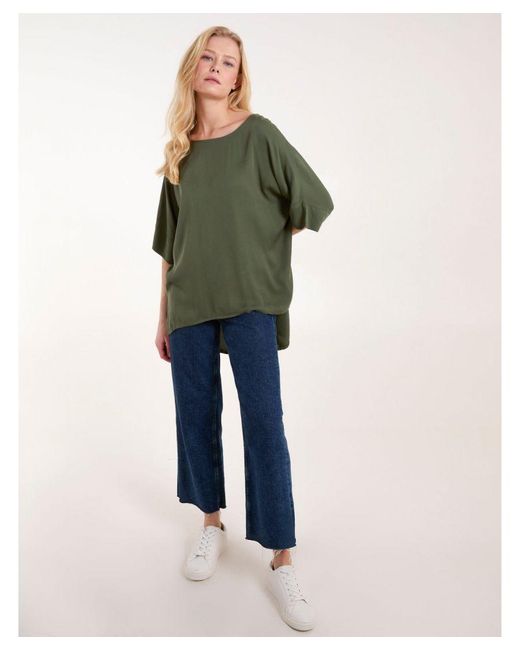 Blue Vanilla Green Button Back Viscose Top