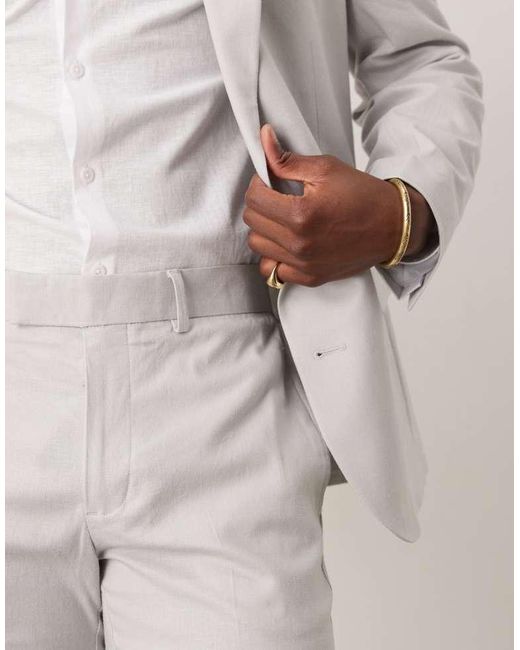 ASOS Natural Linen Blend Skinny Suit Trousers for men