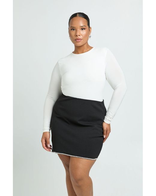 Boohoo White Plus Structured Diamante Trim Mini Skirt