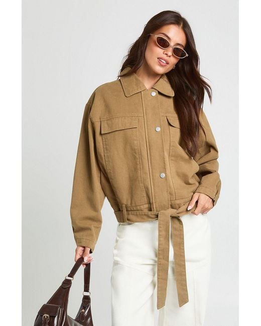 Boohoo Natural Belted Button Up Jacket