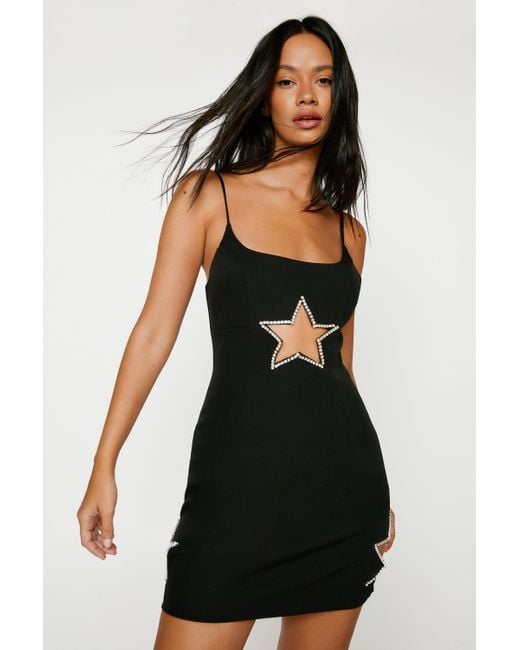 Nasty Gal Black Diamante Star Cut Out Mini Dress