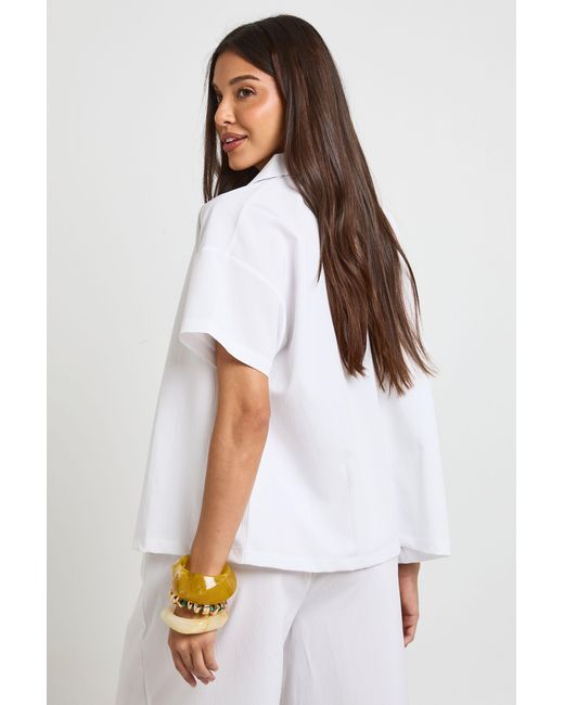 Boohoo White Essentials Oversized Textured Short Sleeve Beach Shirt