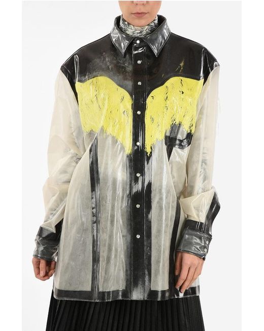 Maison Margiela Mm0 Lak Oversize Overhemd Met Drukknoop In Wit, Grijs in het Multicolor
