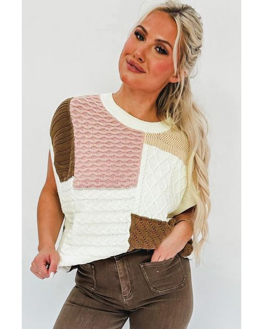 Azura Exchange White Mehrfarbiger Farbblock Gemischter Strukturpullover T-Shirt