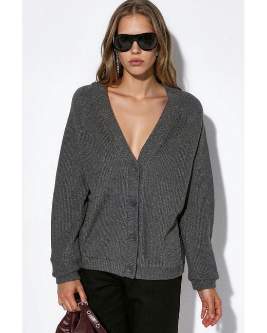 Busem Gray Ribbed V-Neck Button Cardigan