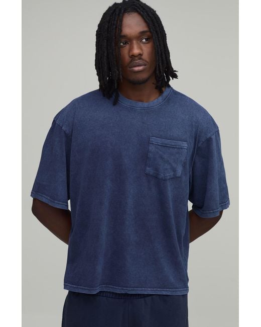 BoohooMAN Blue Tall Essential Washed Oversized Boxy Front Pocket T-Shirt for men