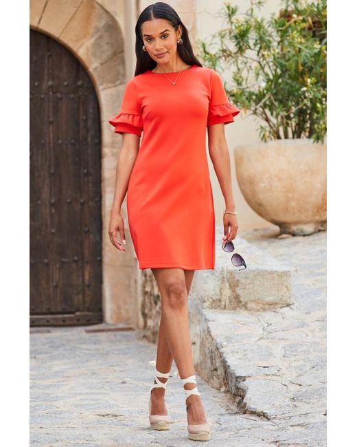 Sosandar Red Ponte Ruffle Sleeve Shift Dress