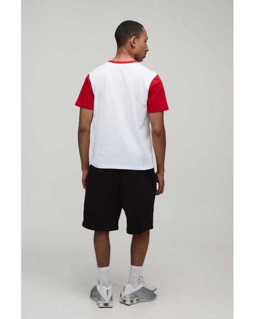 BoohooMAN White Regular Fit Colour Block Ringer T-Shirt for men