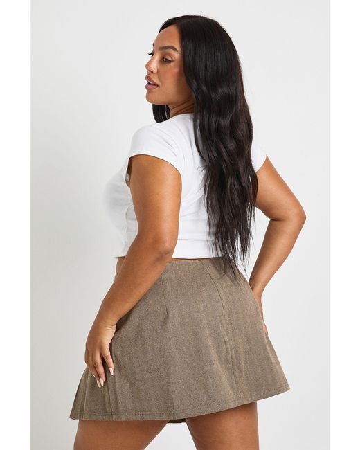 Boohoo Brown Plus Brushed Herringbone Skort