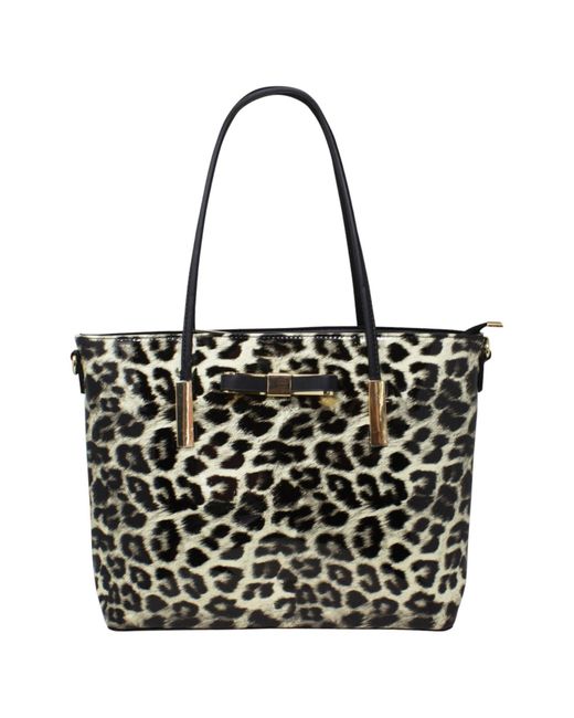 SVNX Black Patent Leopard Print Tote Bag
