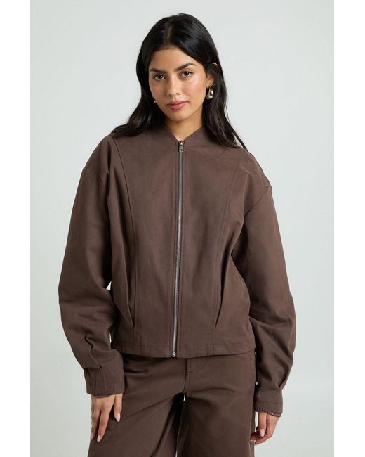 Boohoo Brown Twill Bomber Jacket