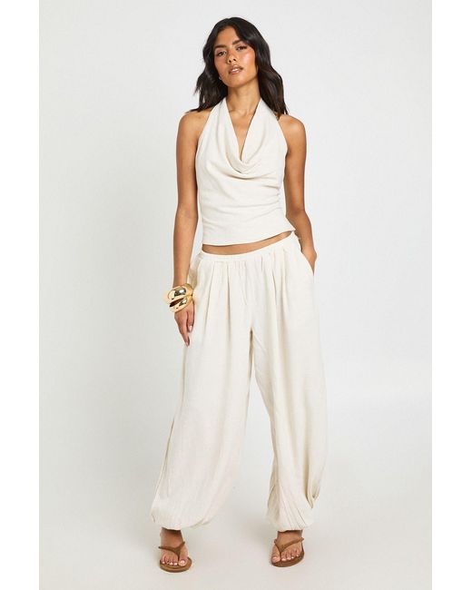 Boohoo White Linen Balloon Trousers