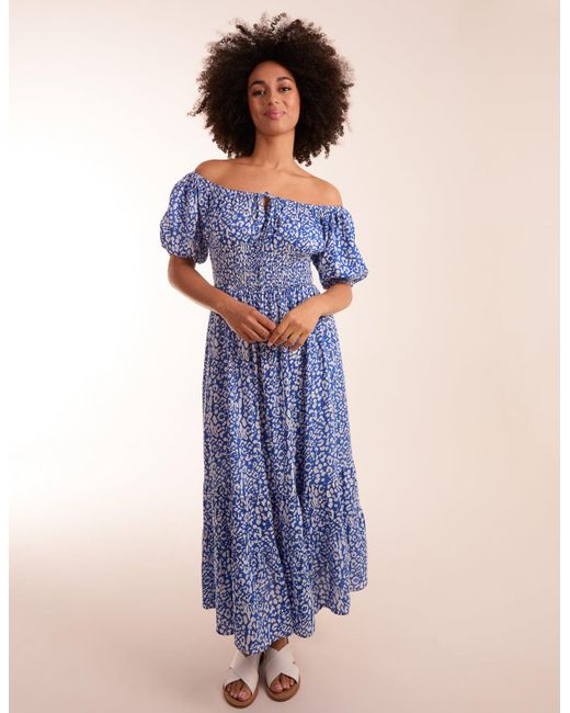Blue Vanilla Blue Tie Front Shirred Waist Midi Dress