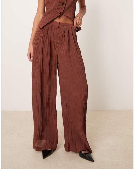 ASOS Red Sheer Crinkle Satin Wide Leg Trousers Co-Ord