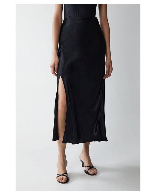 Warehouse Black Satin Slip Skirt