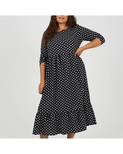 Brave Soul Black Crew Neck Three Quarter Sleeve Tiered Dress