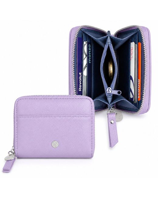 Woodland Leathers Purple Small Rfid Zip Around Purse, Card Coin Wallet