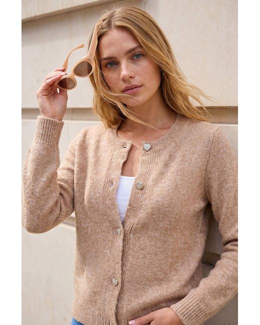 Roman Brown Sparkle Heart Button Cardigan