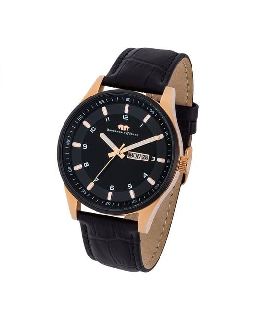 Rhodenwald & Söhne Black Quartz Rose Genuine Leather Watch Stainless Steel for men