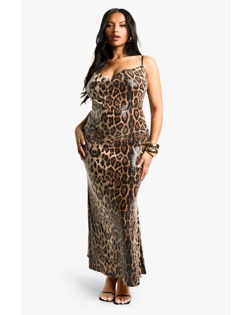 Boohoo White Plus Leopard Sequin Maxi Slip Dress