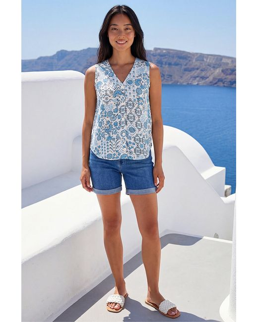 Roman Blue Petite Printed Sleeveless Blouse