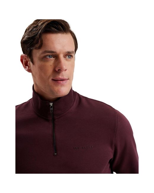 Ted Baker Purple Actos Branded Half Zip Mason Sweater for men
