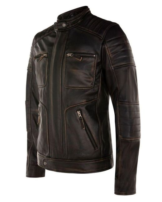 Infinity Leather Black Vintage Retro Biker Jacket for men