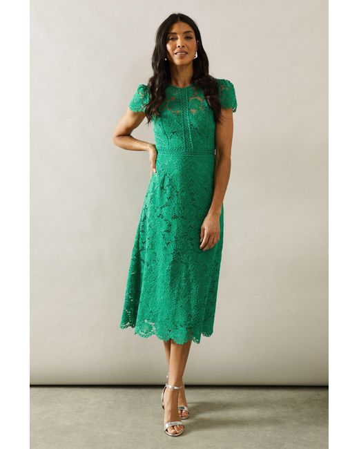 Wallis Green Lace Fit And Flare Midi Dress