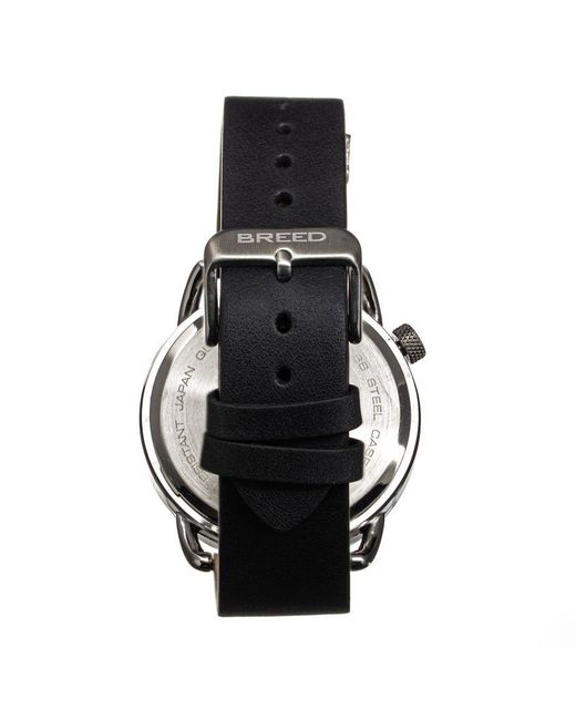 Breed Black Regulator Leather-Band Watch W/Second Sub-Dial for men