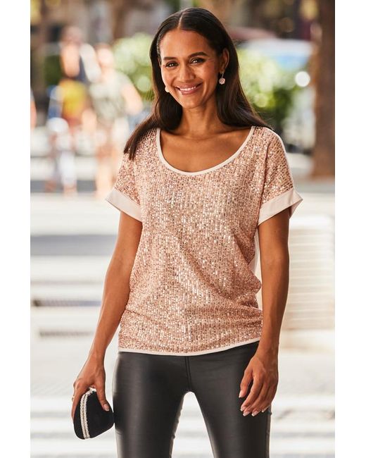 Sosandar Metallic Sequin Front Relaxed T-Shirt