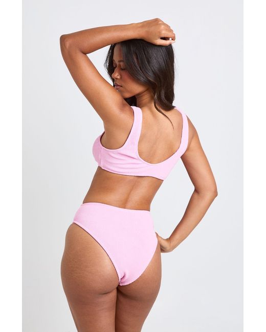Boohoo White Textured High Waist Bikini Bottom