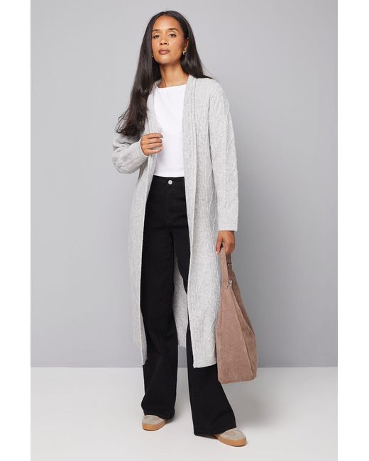 Wallis Gray Longline Maxi Cable Cardigan