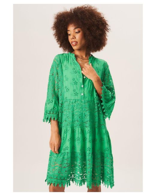 Gini London Green Eyelet And Lace Detailed Mini Dress