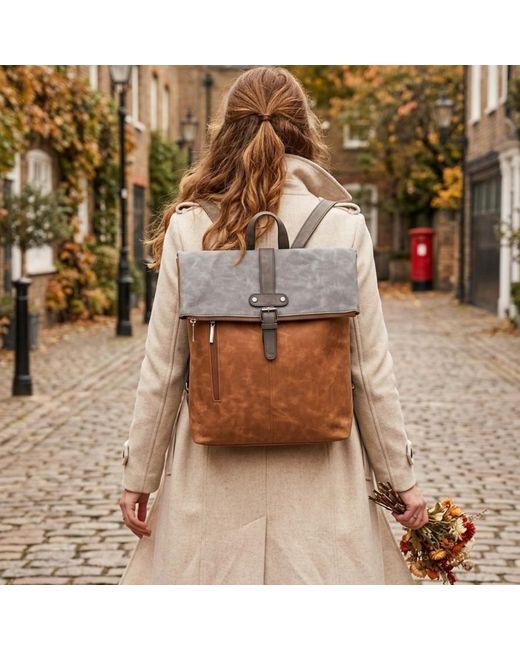 Woodland Leathers Brown Roll-Top Backpack, Anti-Theft Travel Bag With Luggage Strap