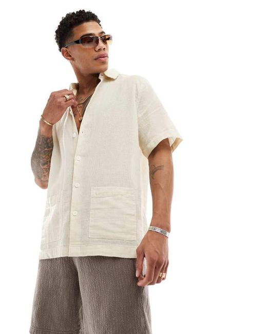 ASOS Natural Relaxed Textured Shirt With Patch Pockets for men