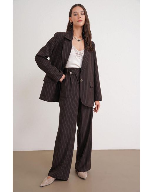 MixRay Gestreepte Oversized Blazer in het Black