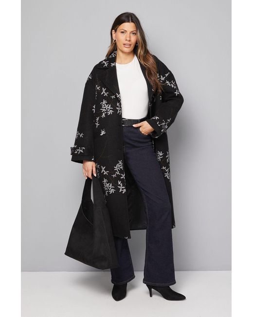 Wallis Black Floral Three Button Collared Coat
