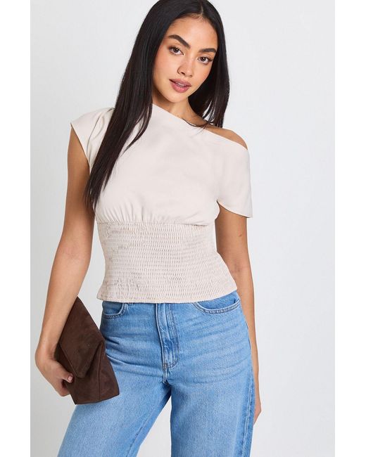 Boohoo Blue Asymmetric Shirred Top