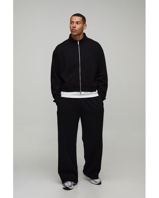 BoohooMAN Blue Oversized Boxy Zip Through Funnel Neck And Wide Leg Jogger for men