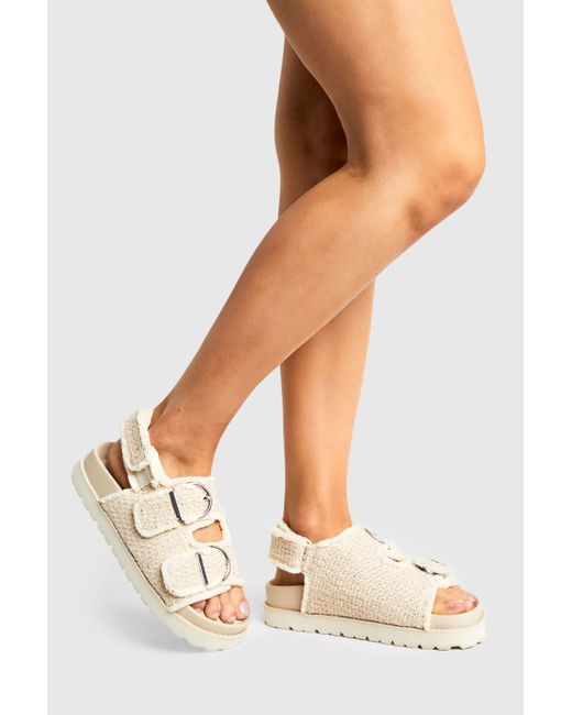 Boohoo Natural Wide Fit Boucle Dad Sandals