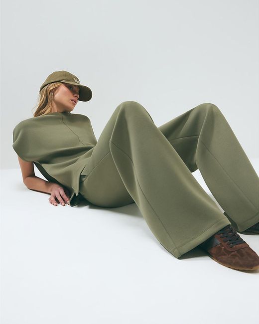 River Island Green Joggers Premium Twill Fabric Wide Leg
