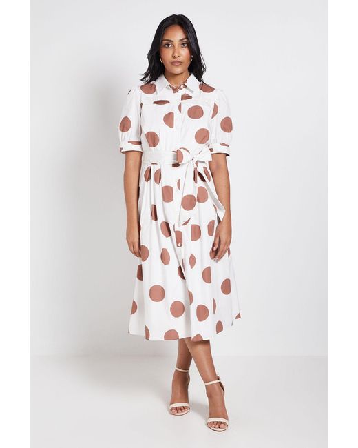 Wallis Red Petite Polka Dot Print Pintuck Midi Shirt Dress
