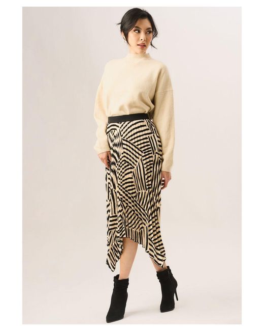 Gini London Natural Assymetric Hem Pleated Midi Skirt