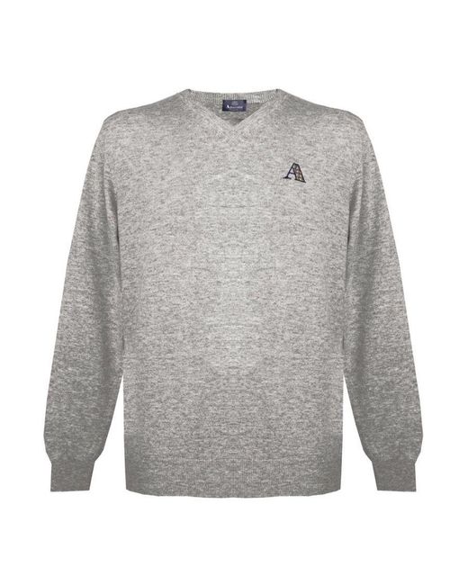 Aquascutum Mens Lange Mouwen / V-hals Knitwear Jumper Met Logo In Lichtgrijs in het Gray voor heren